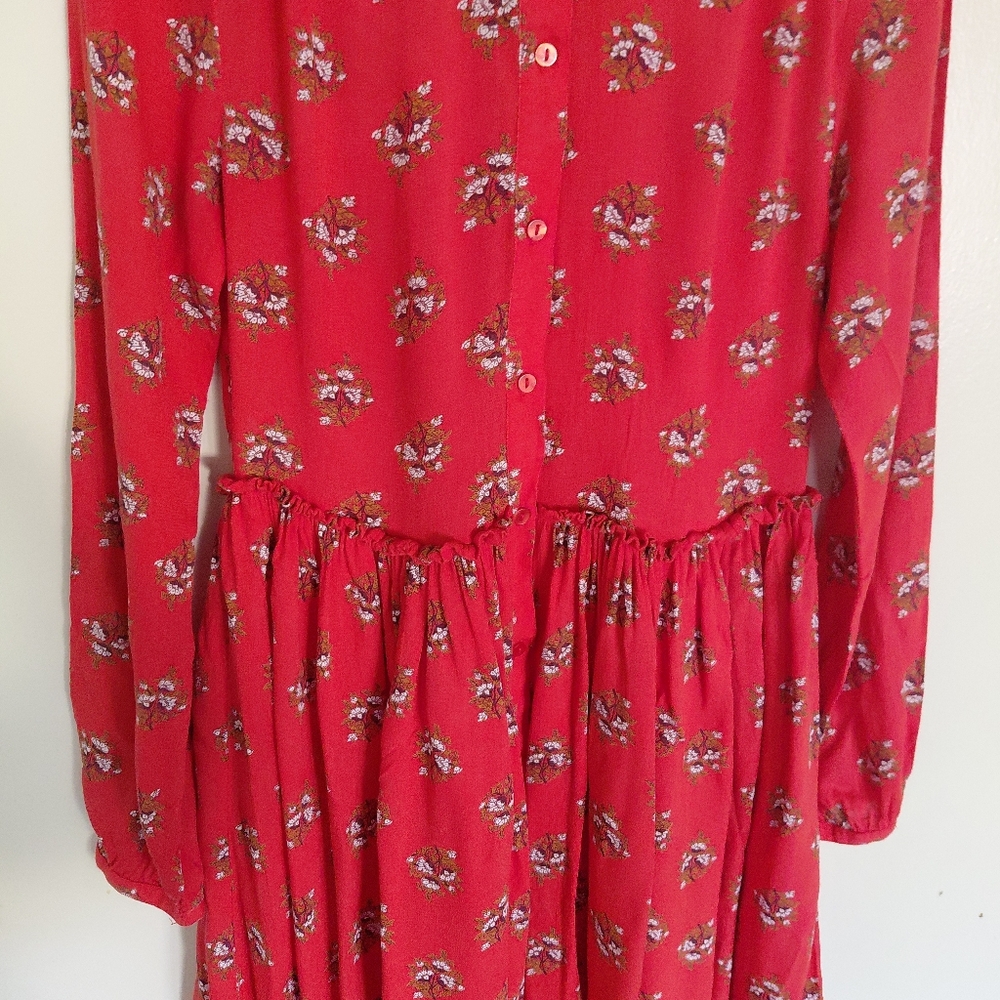 Lucky Brand Womens RED Printed Tiered Long Sleeve Button Down Dress Size XS TP - Picture 4 of 12